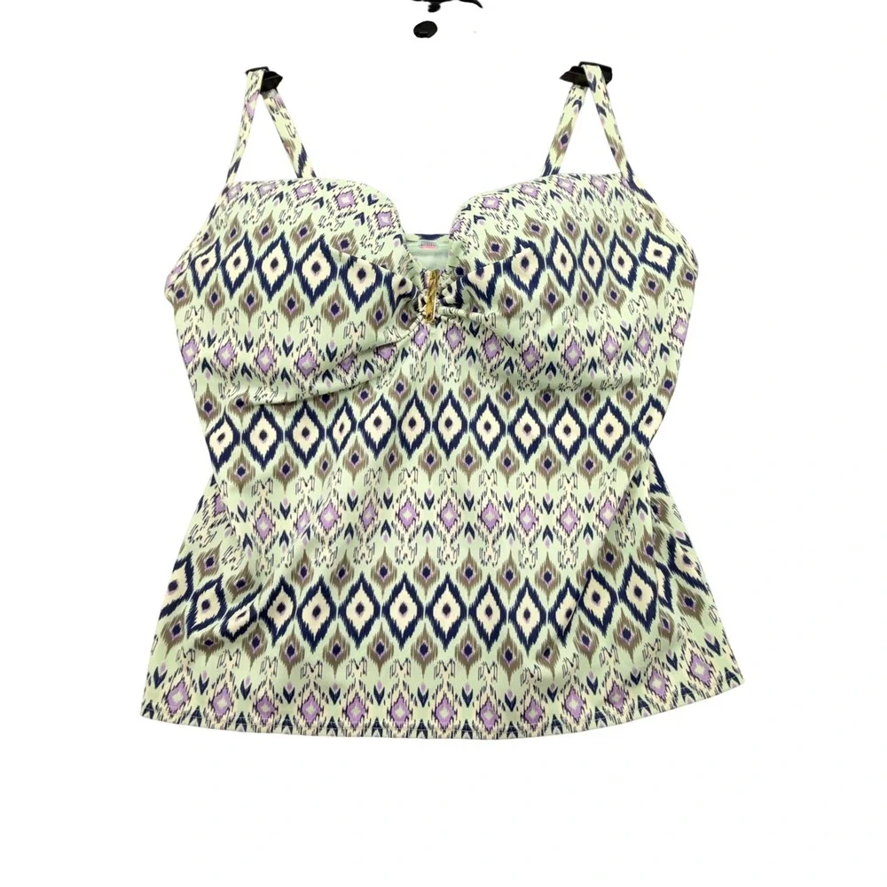 Victorias Secret Tankini Swim Top Mint Purple Ikat Diamond Underwire Gold Logo